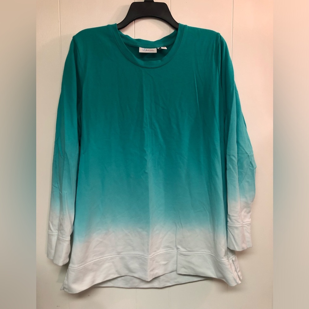 Denim&Co Teal and White Ombre Top